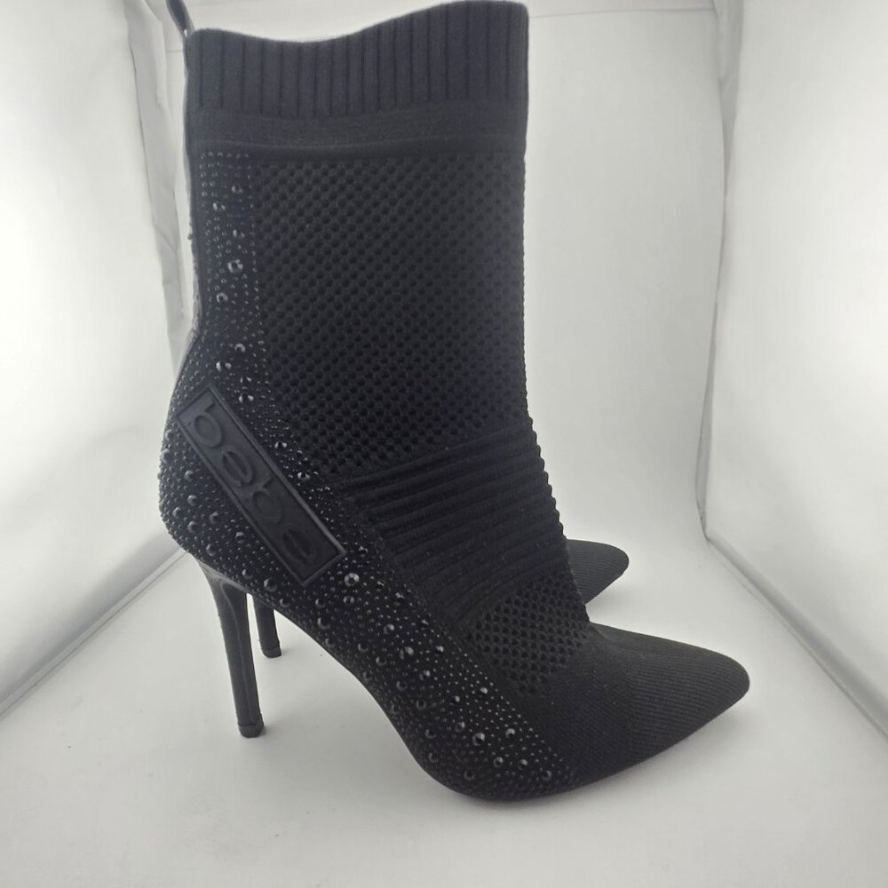 bebe Joselyn Knit Boots – Black Rhinestone Stiletto,Womens' size 7 High Fashion